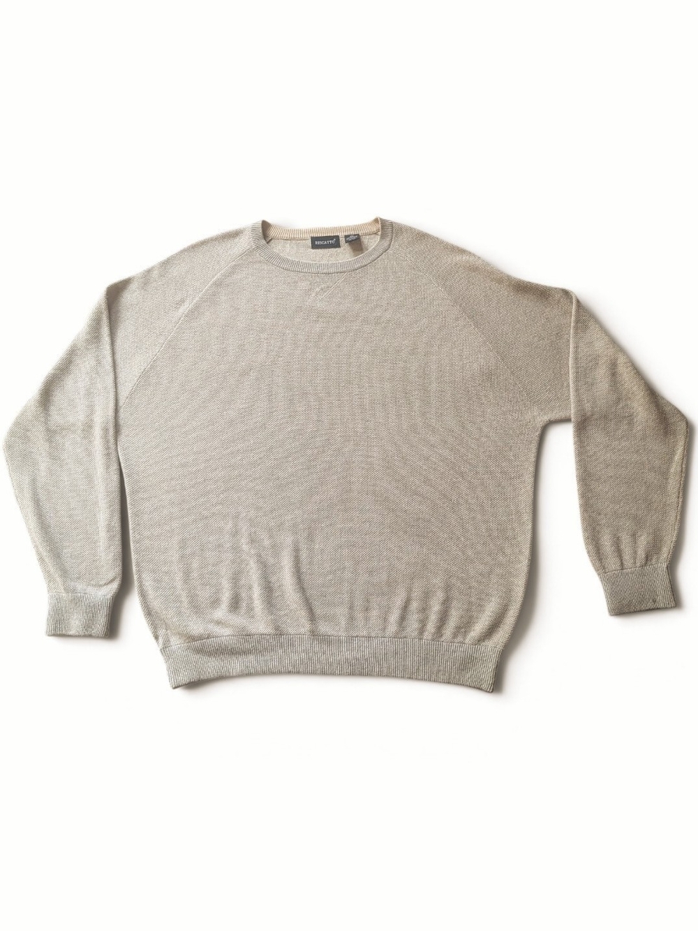 Riscatto Men XXL Silk Cashmere Blend Knit Crewneck Sweater Taupe Beige Raglan